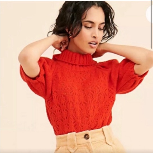 For Love & Lemons Francois puff sleeve RED sweater - Picture 2 of 3